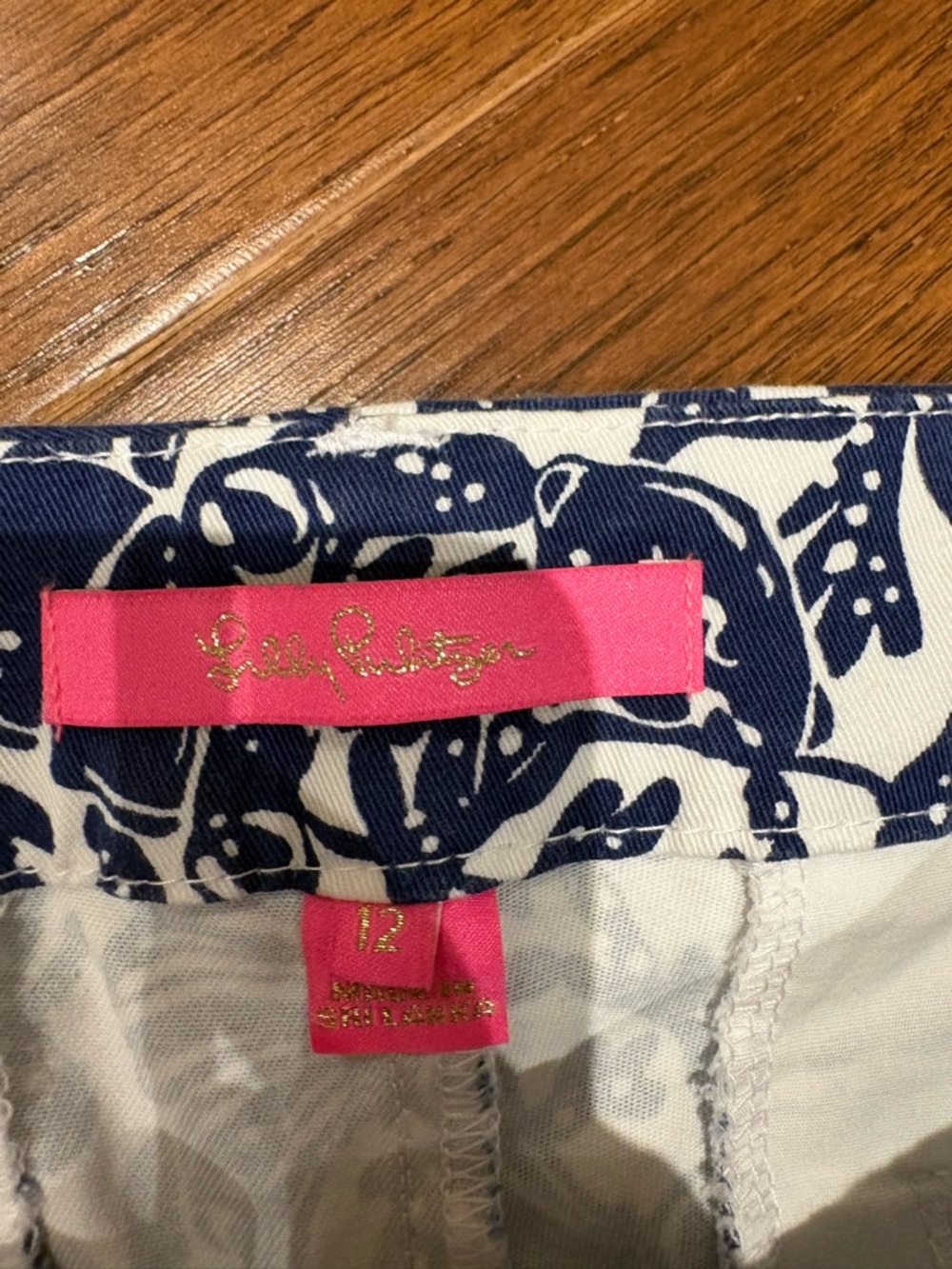Lilly Pulitzer Navy and White Printed Bermuda Shorts - Picture 2 of 3